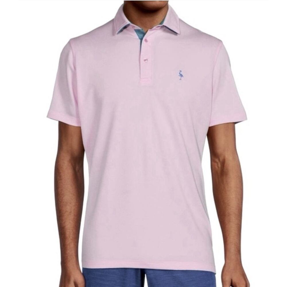 TailorByrd Collection NWT Golf Polo Button Up Men’s Large, Light Pink Blue Trim